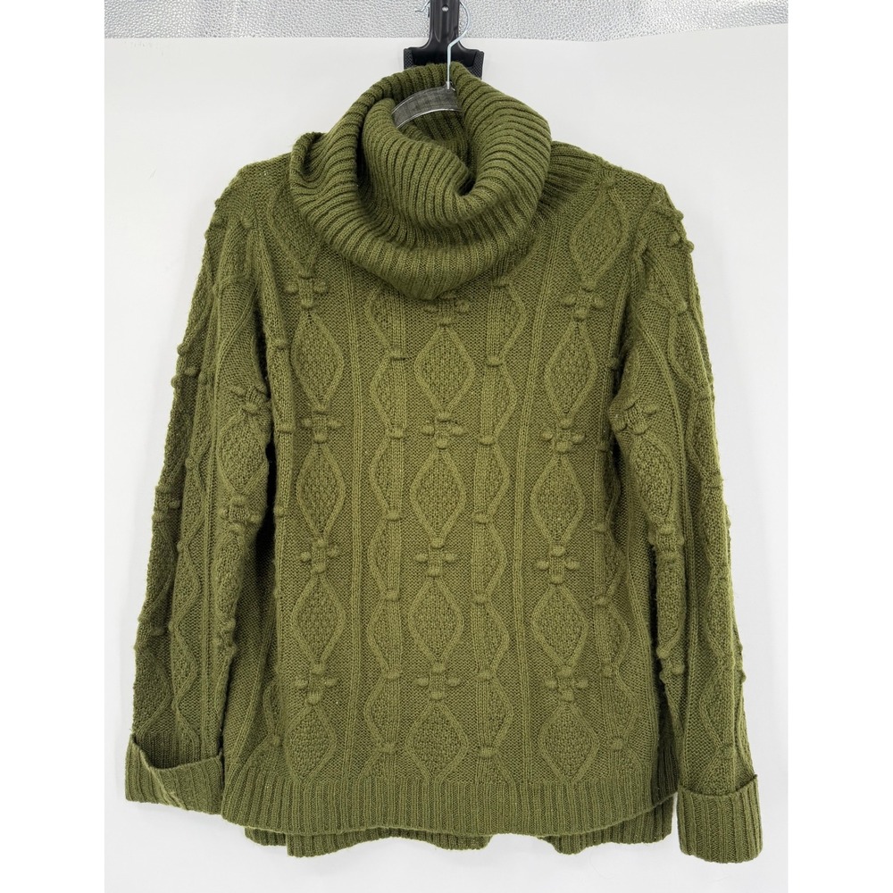 Gretchen Scott Olive Green Cable Knit Turtleneck Sweater Popcorn Diamond Small